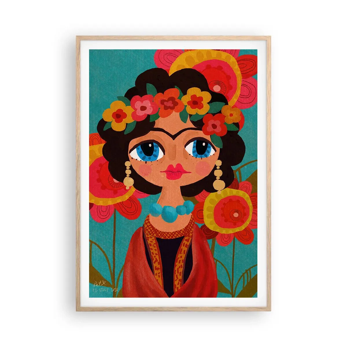 Affiche dans un chêne clair - Poster - Mademoiselle coquelicot - 70x100 cm