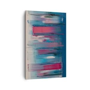 Impression sur toile - Image sur toile - Formes verticales abstraites dans des tons de bleu et de rouge - 80x120cm - Composition verticale en bleu et rouge - Décoration murale moderne pour le salon et la chambre ARTTOR