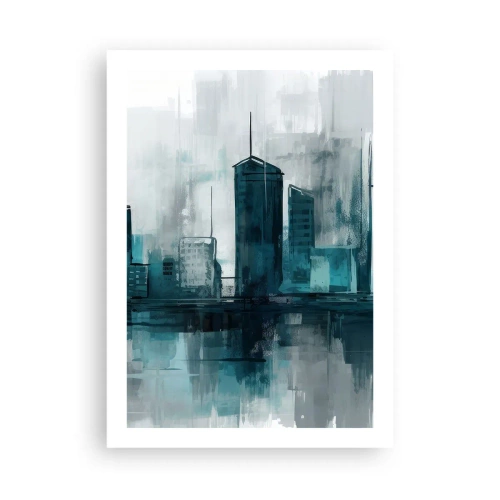 Affiche - Poster - Un panorama urbain moderne dans des tons bleus - 50x70cm - Une ville couleur de pluie - Décoration murale moderne pour le salon et la chambre ARTTOR