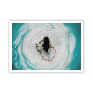 Affiche - Poster - Motif de géode abstrait dans des tons de turquoise, blanc et or - 100x70cm - Pénétrer à l'intérieur - Décoration murale moderne pour le salon et la chambre ARTTOR