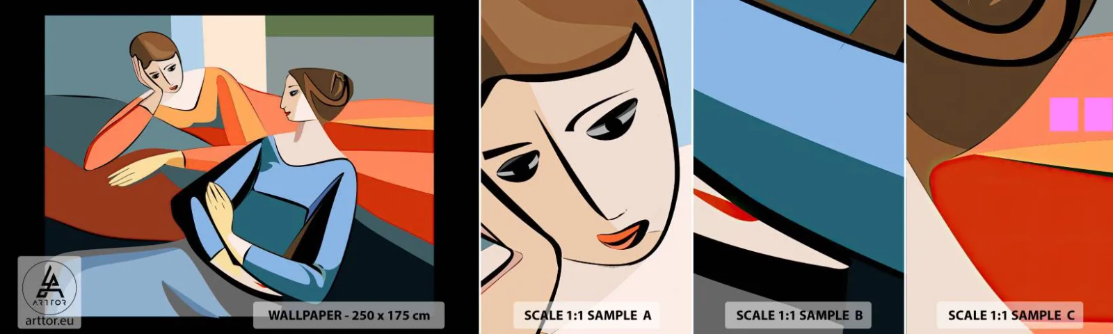 Échantillon De Papier Peint Standard Eco - Un moment de confiance - Cubisme, Portrait, Femmes - 100x30 cm