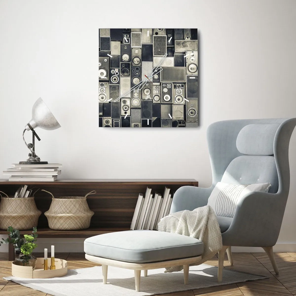 Horloge murale - Pendule murale - Collection d'enceintes de style rétro - 30x30cm - Tout va bien - Décoration murale moderne pour le salon et la chambre ARTTOR