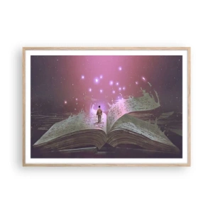 Affiche dans un chêne clair - Poster - Invitation à un autre monde - lisez ! - 100x70 cm