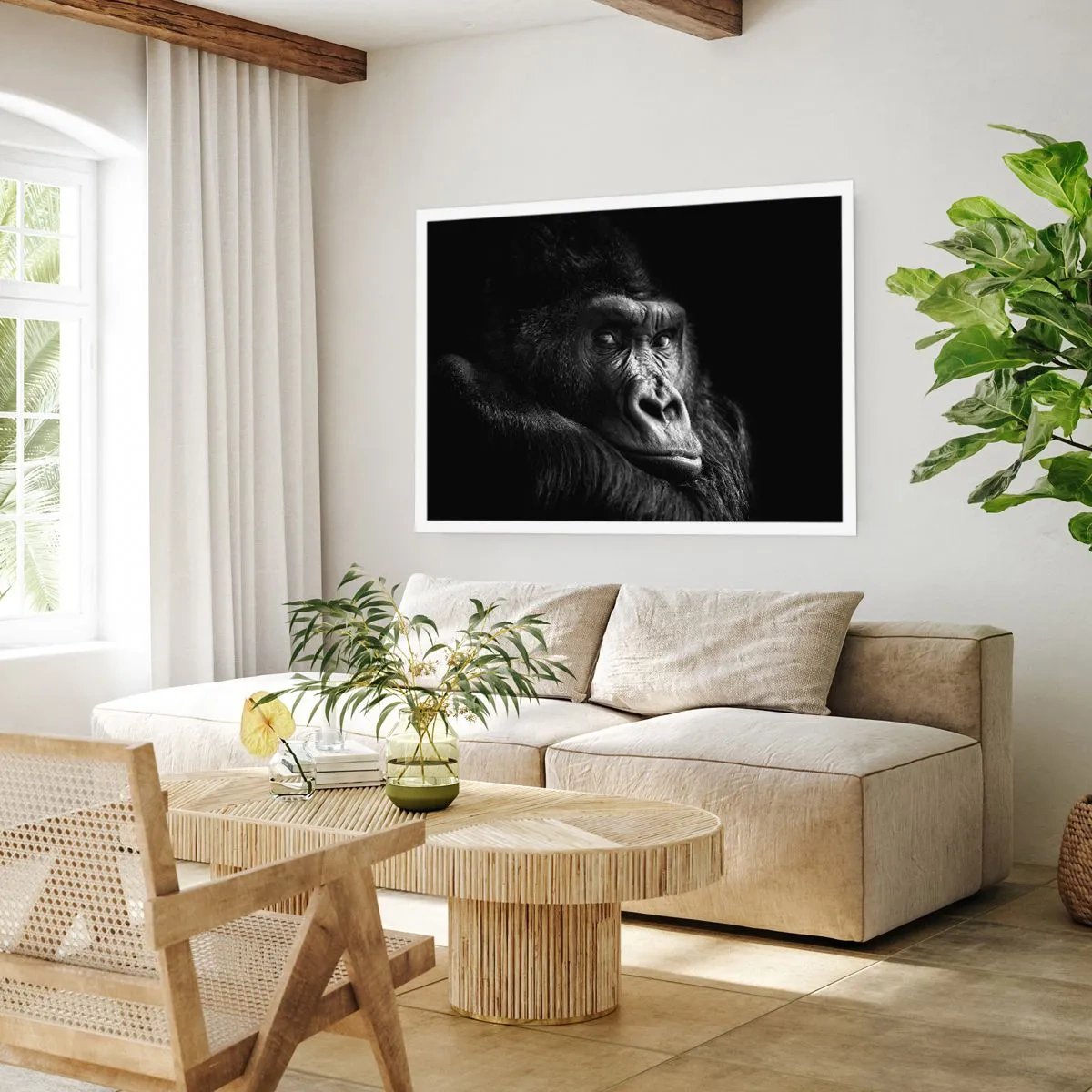 Affiche - Poster - Portrait noir et blanc d'un gorille majestueux - 100x70cm - Et qu'est-ce que tu regardes? - Décoration murale moderne pour le salon et la chambre ARTTOR