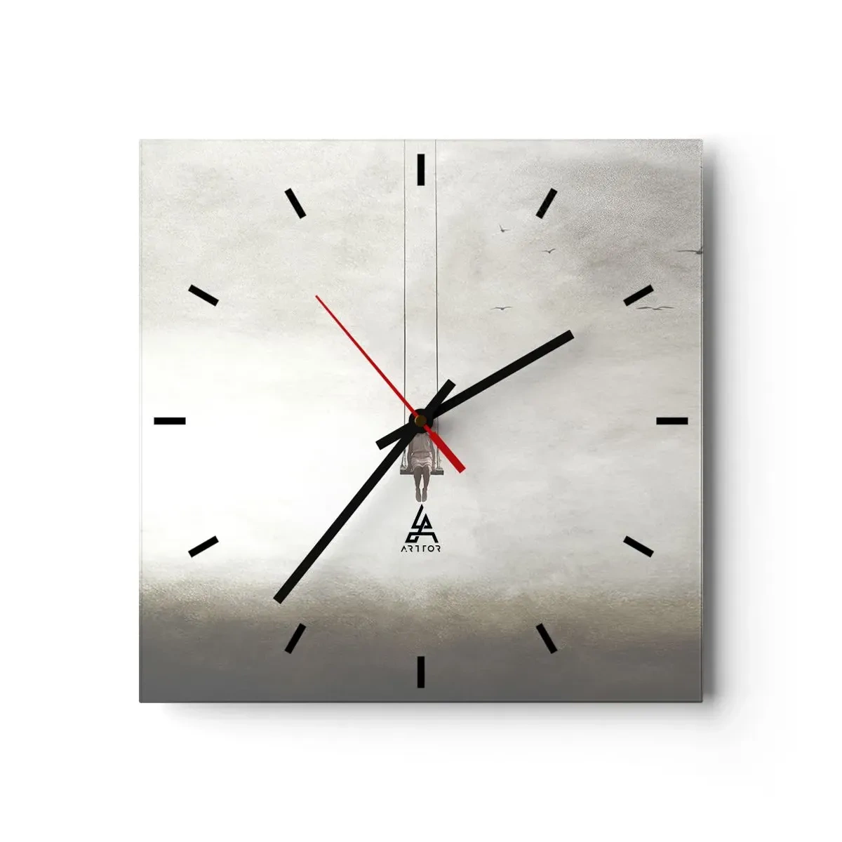 Horloge murale - Pendule murale - Une figure sur une balançoire suspendue dans l'espace - 30x30cm - Enfant en nous - Décoration murale moderne pour le salon et la chambre ARTTOR