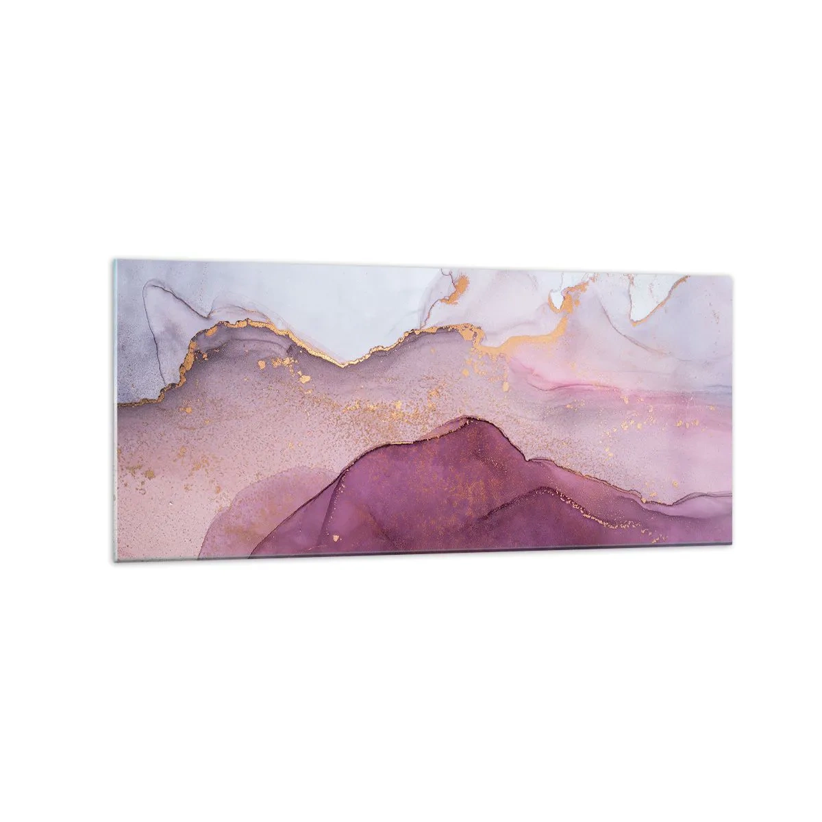 Impression sur verre - Image sur verre - Une composition abstraite dans des tons de violet et d'or. - 120x50cm - Vagues lilas et violettes - Décoration murale moderne pour le salon et la chambre ARTTOR