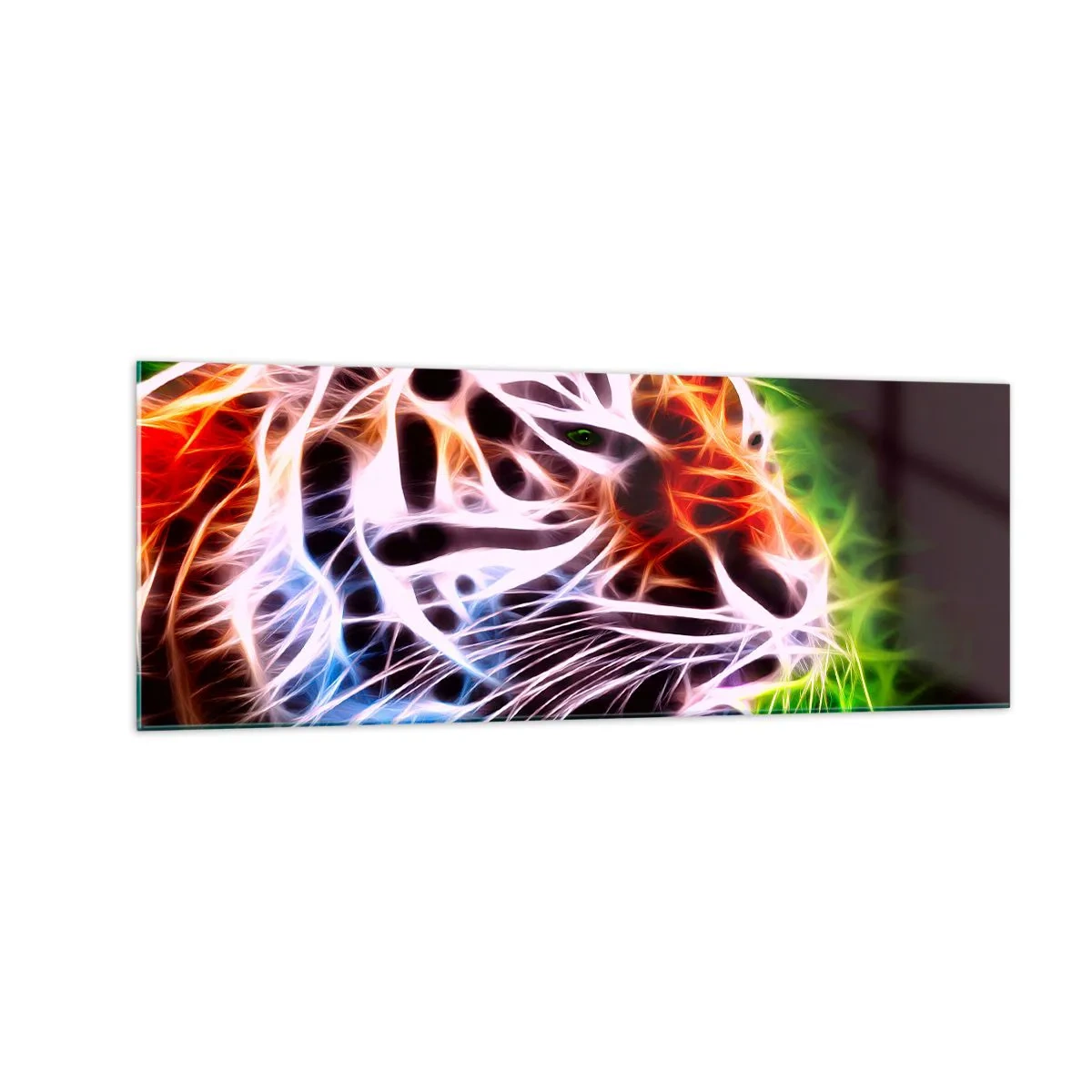 Impression sur verre - Image sur verre - Portrait artistique coloré d'un tigre dans un style néon sur fond noir. - 140x50cm - L'aura dangereux - Décoration murale moderne pour le salon et la chambre ARTTOR