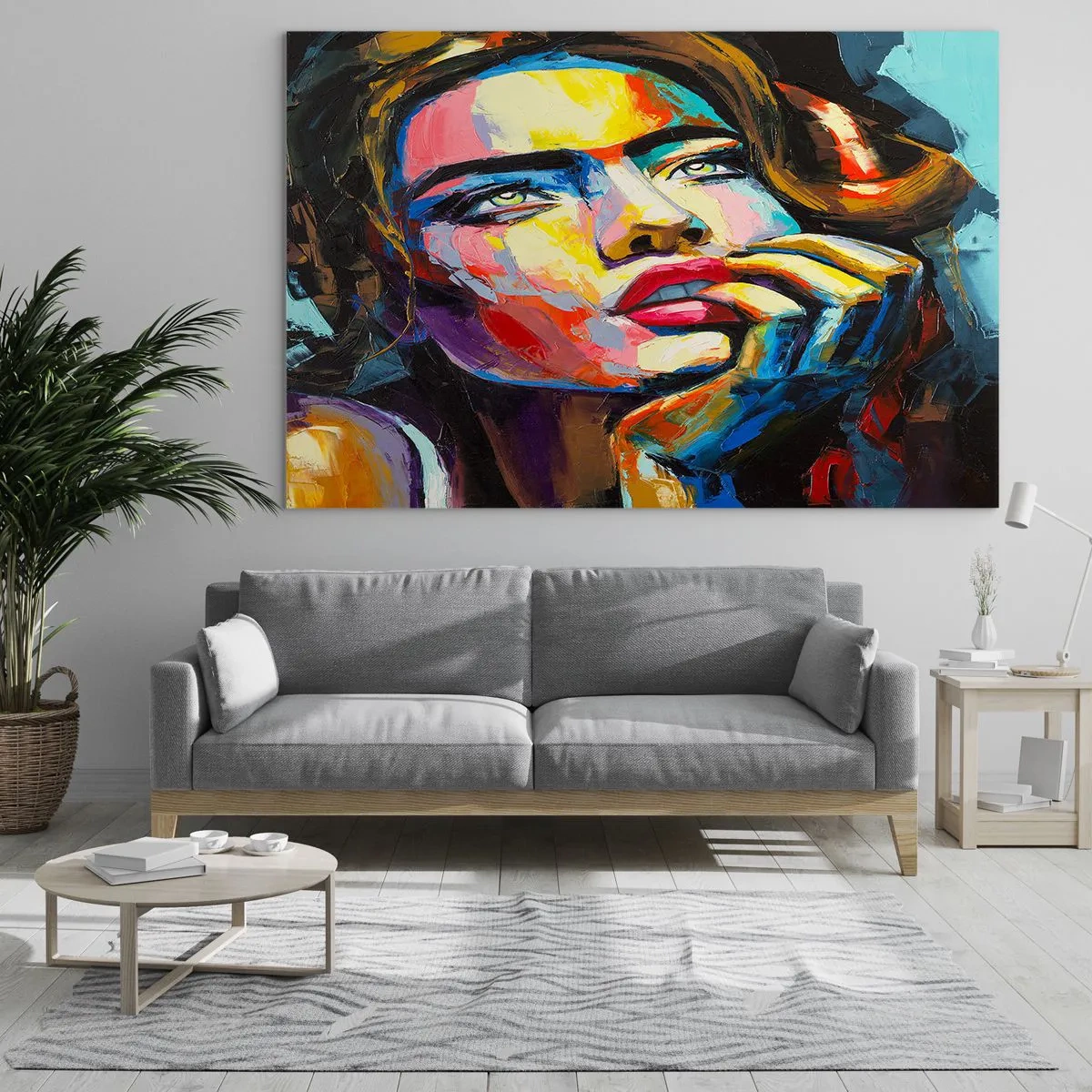 Impression sur verre - Image sur verre - Portrait d'une femme aux couleurs abstraites intenses - 120x80cm - Les rêves volent dans le ciel comme des oiseaux - Décoration murale moderne pour le salon et la chambre ARTTOR