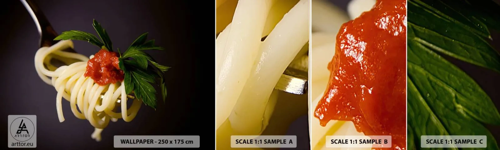 Échantillon De Papier Peint Standard Eco - Une bouchée savoureuse - La gastronomie, Spaghetti, Italie - 100x30 cm