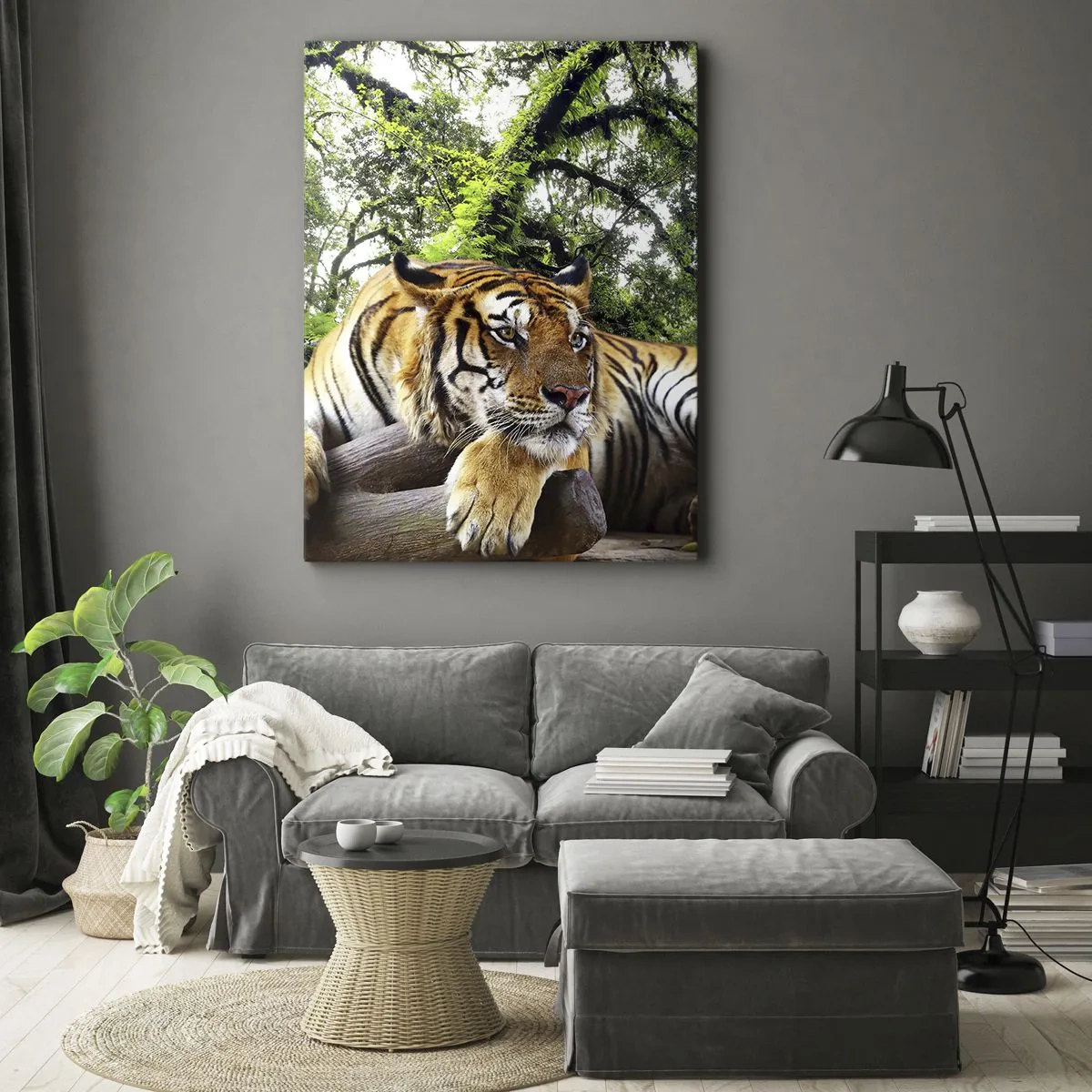 Impression sur toile - Image sur toile - Un tigre se reposant dans une forêt tropicale - 50x70cm - Cordialement - Décoration murale moderne pour le salon et la chambre ARTTOR