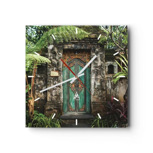 Horloge murale - Pendule murale - Portes décoratives entourées de végétation tropicale - 30x30cm - Porte vers un monde exotique - Décoration murale moderne pour le salon et la chambre ARTTOR