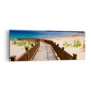 Impression sur toile - Image sur toile - Chemin en bois menant à la plage avec vue sur l'océan - 140x50cm - Emmène-moi dans les îles du bonheur - Décoration murale moderne pour le salon et la chambre ARTTOR