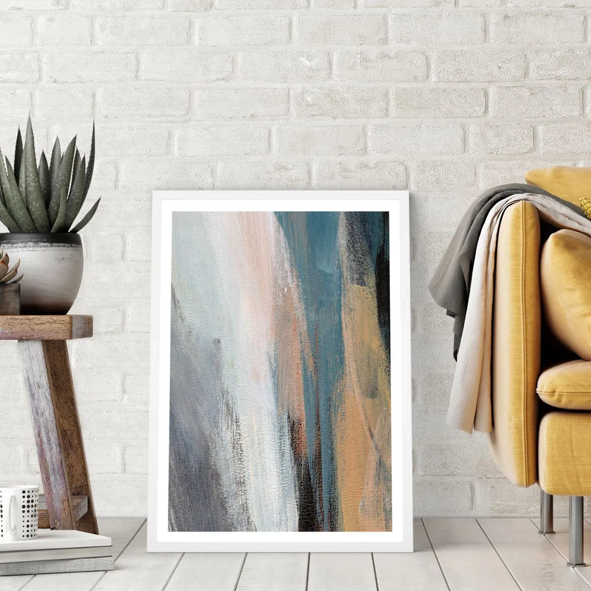 Affiche dans un cadre blanc - Poster - Abstraction : paysage nordique - 30x40 cm