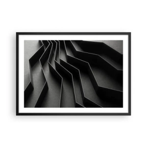 Affiche dans un cadre noir - Poster - Abstraction en noir et blanc avec des structures géométriques - 70x50cm - Ordre spatial - Décoration murale moderne pour le salon et la chambre ARTTOR