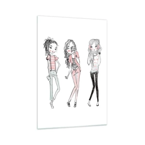 Impression sur verre - Image sur verre - Illustration de filles à la mode aux couleurs pastel - 70x100cm - On va s'amuser - Décoration murale moderne pour le salon et la chambre ARTTOR