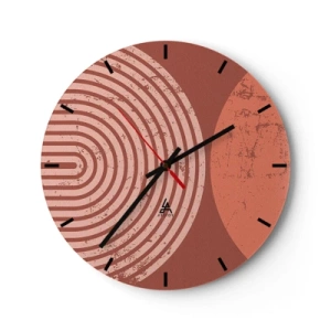 Horloge murale - Pendule murale - Géométrie des cercles dans les tons de terre cuite et de rose - 30x30cm - Une relation proche - Décoration murale moderne pour le salon, la cuisine et la chambre ARTTOR