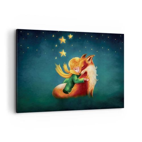 Impression sur toile - Image sur toile - Un garçon avec un renard dans un décor magique avec des étoiles - 100x70cm - Petit Prince - Décoration murale moderne pour le salon et la chambre ARTTOR