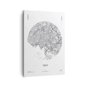 Impression sur toile - Image sur toile - Une carte d'Oslo dans un style minimaliste en noir et blanc. - 70x100cm - Anatomie d’Oslo - Décoration murale moderne pour le salon et la chambre ARTTOR