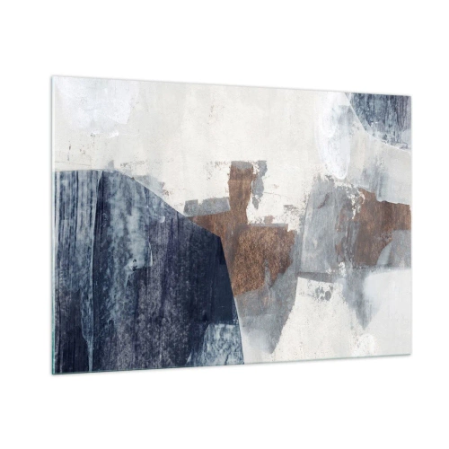 Impression sur verre - Image sur verre - Formes géométriques en bleu, marron et blanc - 100x70cm - Formes bleues et brunes - Décoration murale moderne pour le salon et la chambre ARTTOR