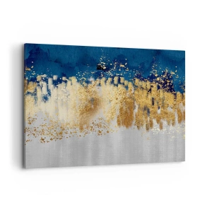 Impression sur toile - Image sur toile - Une composition abstraite dans des tons d'or et de bleu marine. - 120x80cm - Une composition moderne et pétillante - Décoration murale moderne pour le salon et la chambre ARTTOR