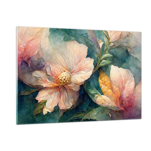 Impression sur verre - Image sur verre - Fleurs délicates aux tons pastel aquarelles - 120x80cm - Uniquement de la subtilité - Décoration murale moderne pour le salon et la chambre ARTTOR