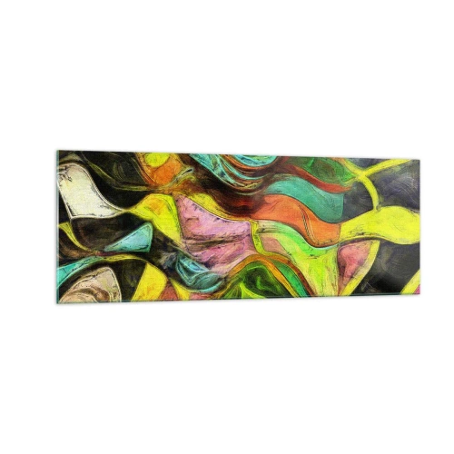 Impression sur verre - Image sur verre - Une composition abstraite avec des taches colorées et des lignes dynamiques. - 140x50cm - Le mouvement c'est la vie - Décoration murale moderne pour le salon et la chambre ARTTOR