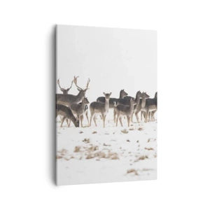 Impression sur toile - Image sur toile - Un troupeau de cerfs sur fond de neige - 50x70cm - Les fêtes approchent ? - Décoration murale moderne pour le salon et la chambre ARTTOR