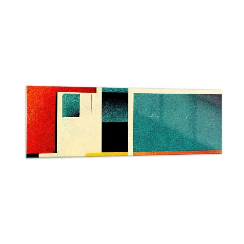 Impression sur verre - Image sur verre - Abstraction géométrique avec des rectangles et des carrés colorés - 160x50cm - Abstraction géométrique – bonne énergie - Décoration murale moderne pour le salon et la chambre ARTTOR