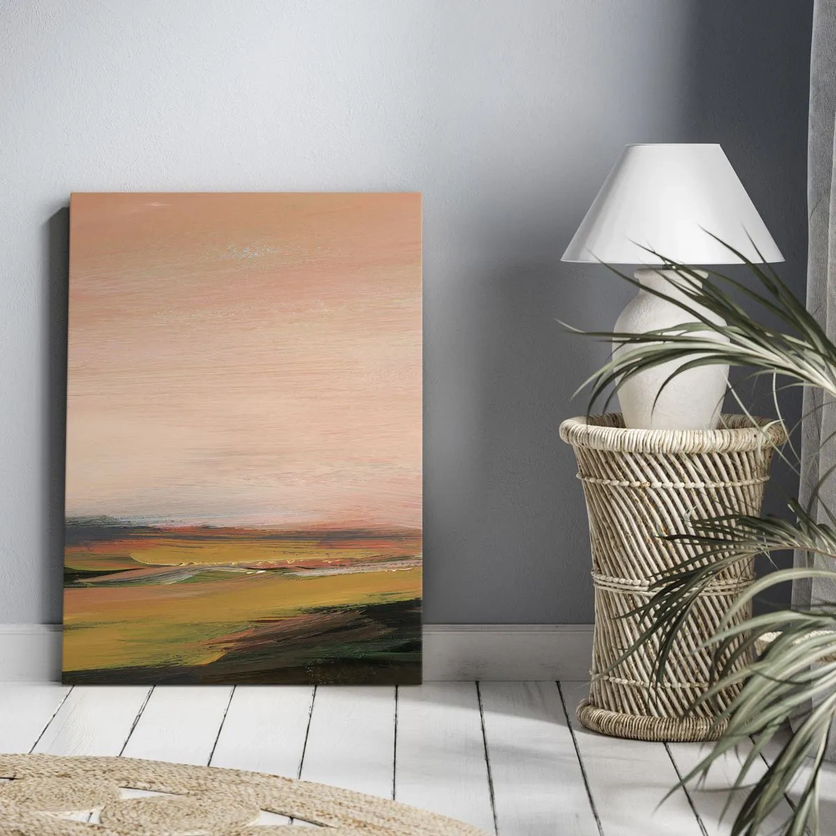 Impression sur toile - Image sur toile - Un paysage aux tons roses et dorés - 80x120cm - Dans les tons de roses - Décoration murale moderne pour le salon et la chambre ARTTOR