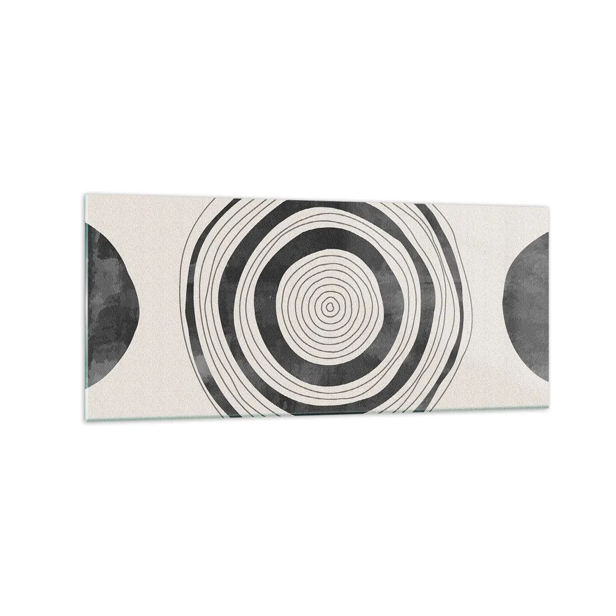 Impression sur verre - Image sur verre - Cercles minimalistes noirs et blancs sur fond clair - 120x50cm - Ce qui est important c'est ce qu'il y a entre les deux - Décoration murale moderne pour le salon et la chambre ARTTOR