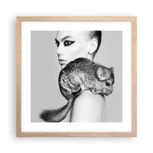 Affiche dans un chêne clair - Poster - Dame au chinchilla - 40x40 cm
