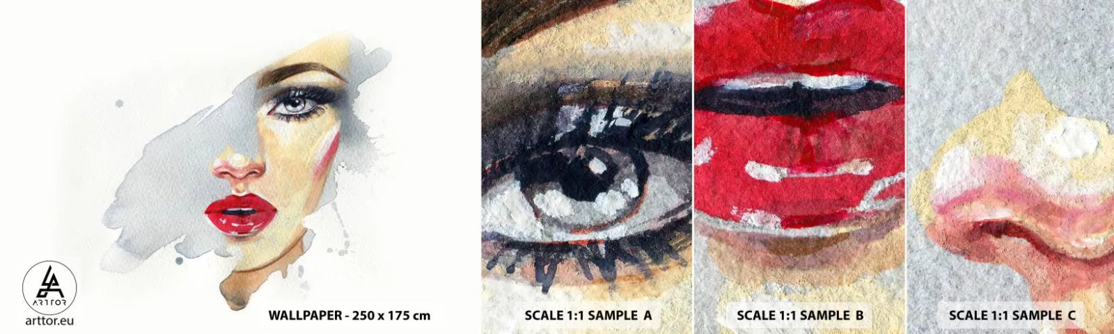 Échantillon De Papier Peint Standard Eco - Reflet dans une goutte d'eau - Visage de femme, Femme, lèvres rouges - 100x30 cm