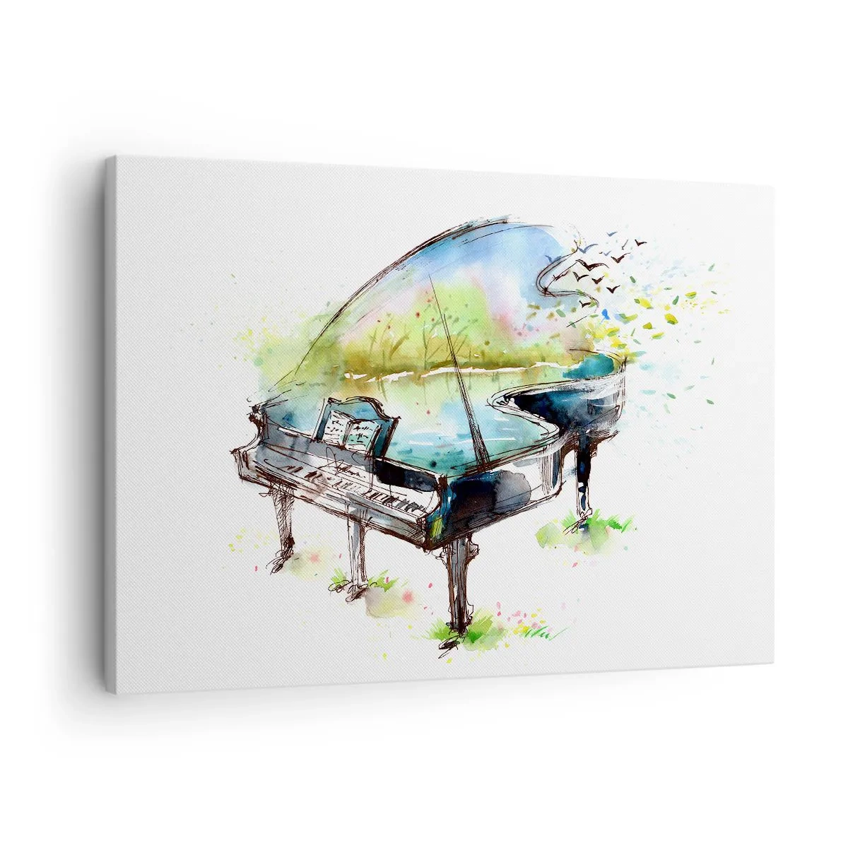 Impression sur toile - Image sur toile - Aquarelle artistique d'un piano avec la nature en arrière-plan - 70x50cm - Enchanté en musique - Décoration murale moderne pour le salon et la chambre ARTTOR