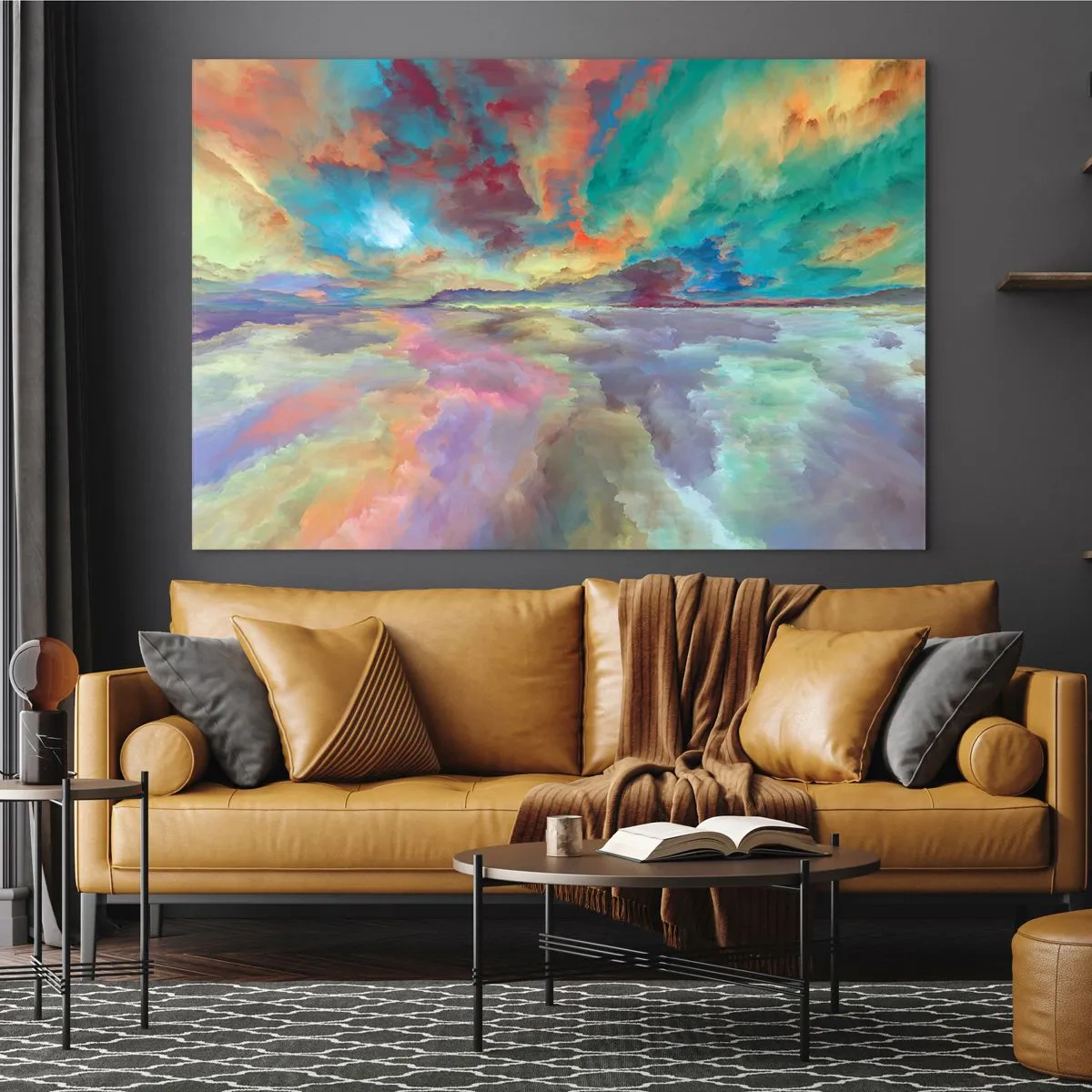 Impression sur verre - Image sur verre - Des nuages colorés se reflètent dans l'eau à l'horizon - 70x50cm - Deux paradis - Décoration murale moderne pour le salon et la chambre ARTTOR