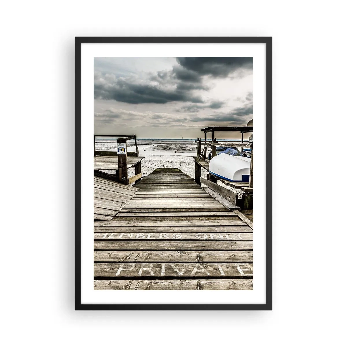Affiche dans un cadre noir - Poster - Jetée en bois sur la mer - 50x70cm - Plage de minuit - Décoration murale moderne pour le salon et la chambre ARTTOR