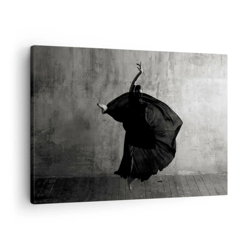 Impression sur toile - Image sur toile - Silhouette noire et blanche d'une danseuse en mouvement sur fond de mur - 70x50cm - Pas plein de passion - Décoration murale moderne pour le salon et la chambre ARTTOR