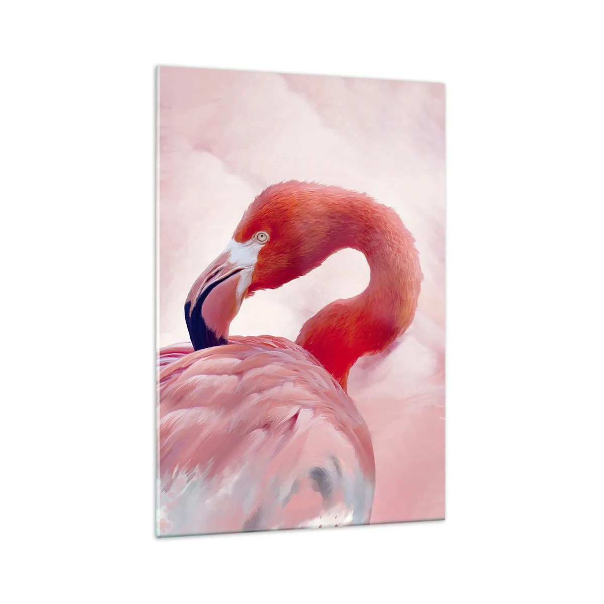 Impression sur verre - Image sur verre - Un flamant rose aux tons roses sur fond clair - 70x100cm - Beauté des oiseaux - Décoration murale moderne pour le salon et la chambre ARTTOR