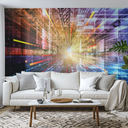 Papier Peint Photo Premium Canvas - Couloir lumineux - Abstraction, Graphique, 3D - 250x175 cm