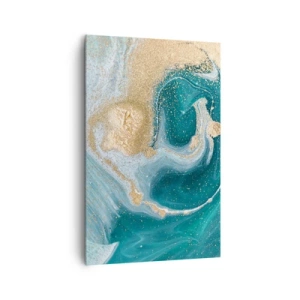 Impression sur toile - Image sur toile - Tourbillon abstrait dans les tons turquoise et or - 80x120cm - Tourbillon d'or et de turquoise - Décoration murale moderne pour le salon et la chambre ARTTOR