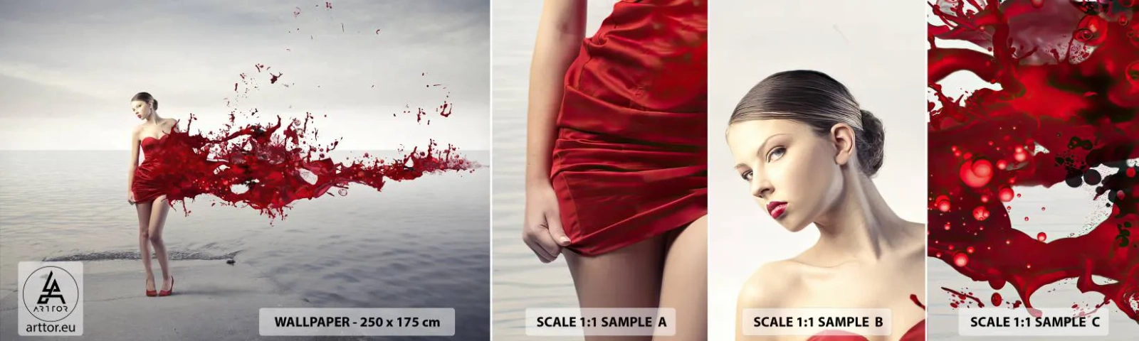 Échantillon de Papier Peint Autocollant Deluxe Sticker - Passionné comme l'écarlate - Femme, Modèle, Graphique - 100x30 cm