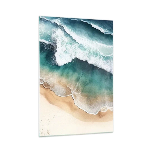 Impression sur verre - Image sur verre - Vue sur la plage et les vagues de la mer dans des tons turquoise - 70x100cm - La rencontre éternelle - Décoration murale moderne pour le salon et la chambre ARTTOR