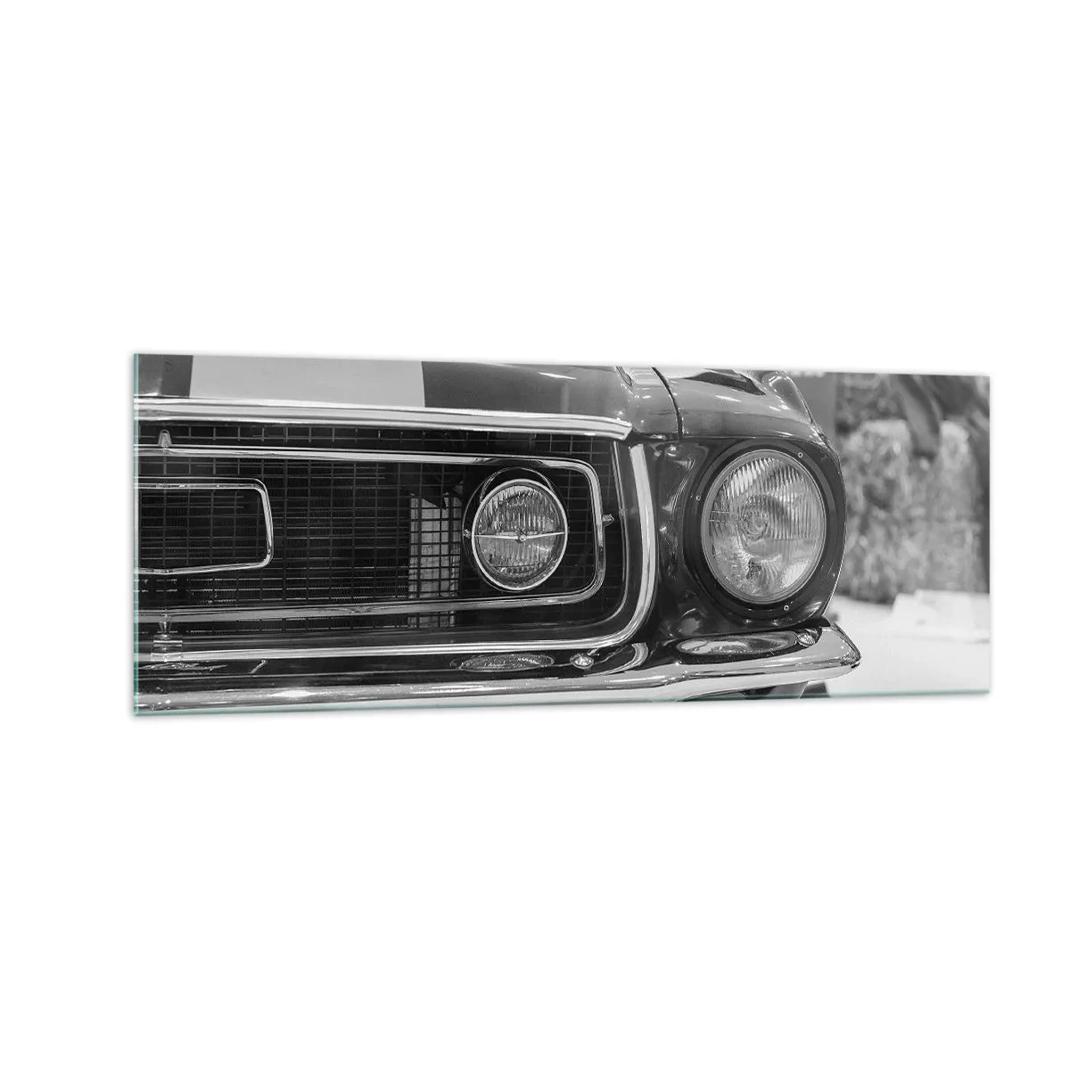 Impression sur verre - Image sur verre - Capot de voiture classique noir et blanc - 140x50cm - Conduire dur - Décoration murale moderne pour le salon et la chambre ARTTOR