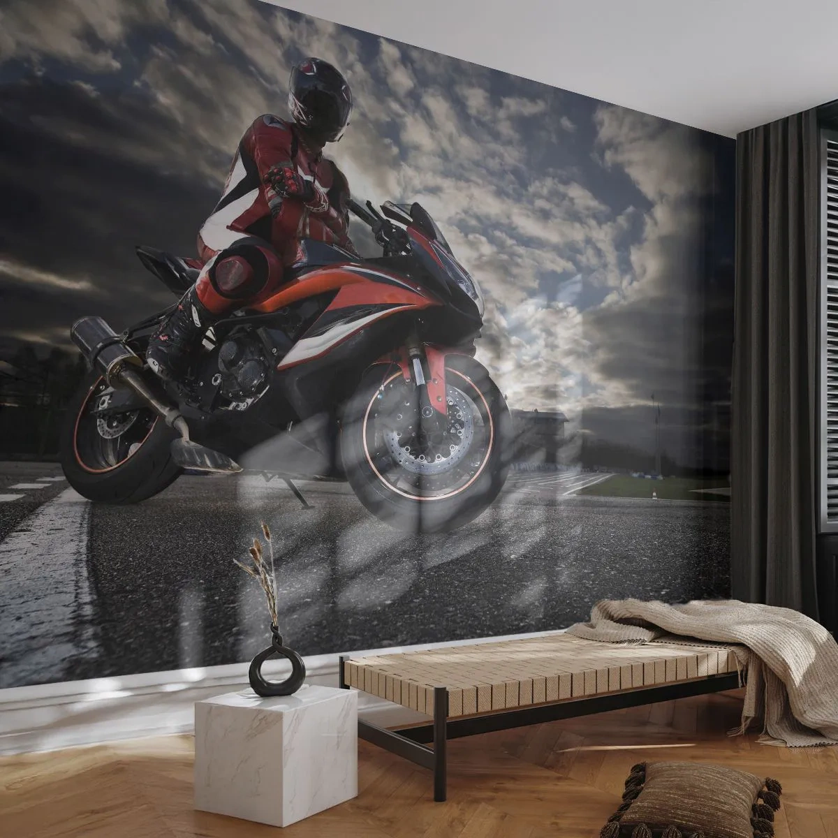 Papier Peint Autocollant Deluxe Sticker - Cavalier noir - Automobile, Moto, Course - 250x175 cm