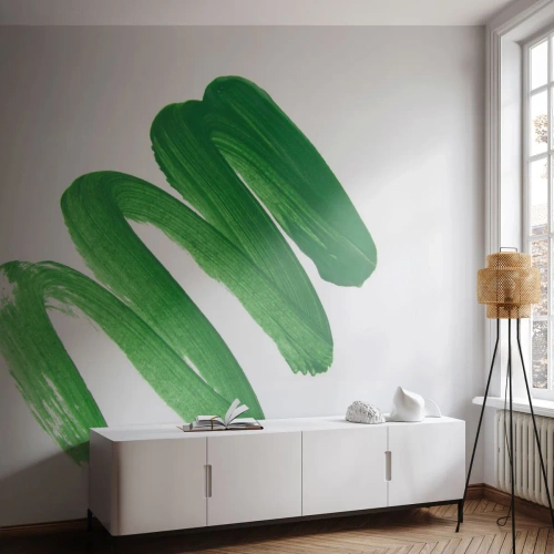Papier Peint Photo Premium Canvas - Coup de pinceau abstrait vert sur fond blanc - 100x70cm - Blague verte - Décoration murale moderne pour le salon et la chambre ARTTOR
