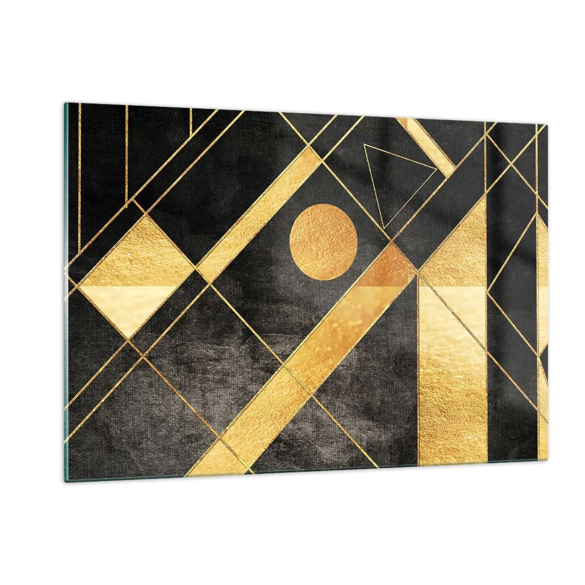 Impression sur verre - Image sur verre - Motifs géométriques dorés sur fond noir - 120x80cm - Soleil du désert - Décoration murale moderne pour le salon et la chambre ARTTOR