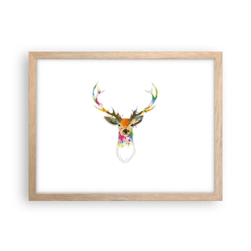 Affiche dans un chêne clair - Poster - Un cerf doux baigné de couleur - 40x30 cm