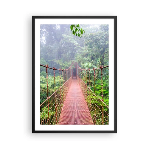 Affiche dans un cadre noir - Poster - Un pont suspendu dans une forêt tropicale enveloppée de brouillard - 50x70cm - Suspendu sur les couronnes - Décoration murale moderne pour le salon et la chambre ARTTOR