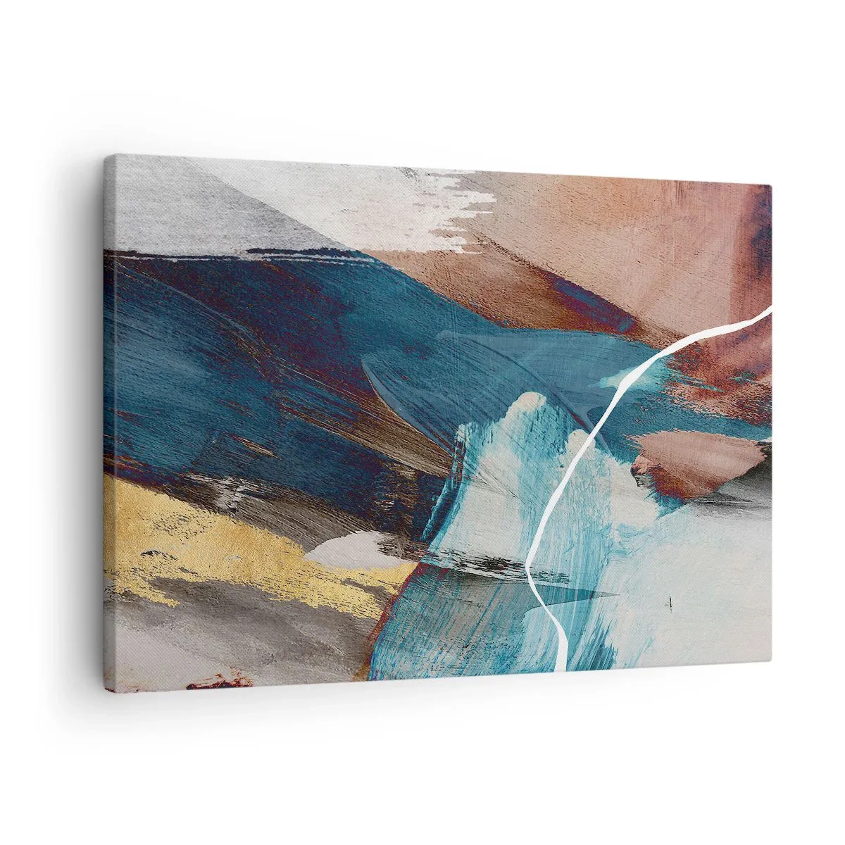 Impression sur toile - Image sur toile - Coups de pinceau abstraits dans des tons de bleu et d'or - 70x50cm - Avec panache et énergie - Décoration murale moderne pour le salon et la chambre ARTTOR
