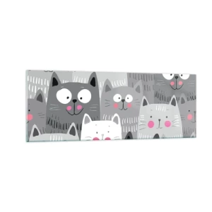Impression sur verre - Image sur verre - Un motif amusant avec des chats dans des tons de gris - 140x50cm - Le monde des chats - Décoration murale moderne pour le salon et la chambre ARTTOR