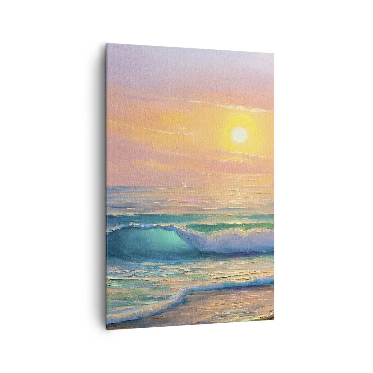 Impression sur toile - Image sur toile - Paysage marin avec coucher de soleil - 80x120cm - Le chant turquoise des vagues - Décoration murale moderne pour le salon et la chambre ARTTOR